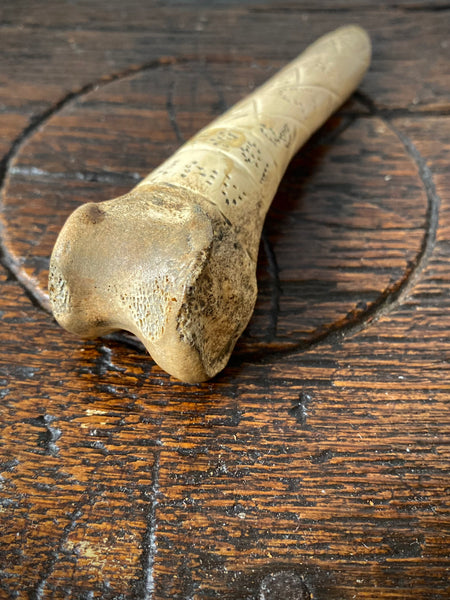 Antique Early 19th Century Named & Dated 1824 Folk Art Bone Apple Corer Love Token