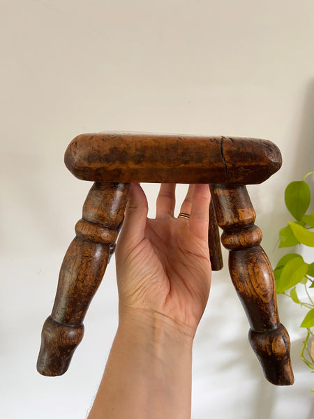 Charming Antique Treen Stool With Lovely Patina c.1800