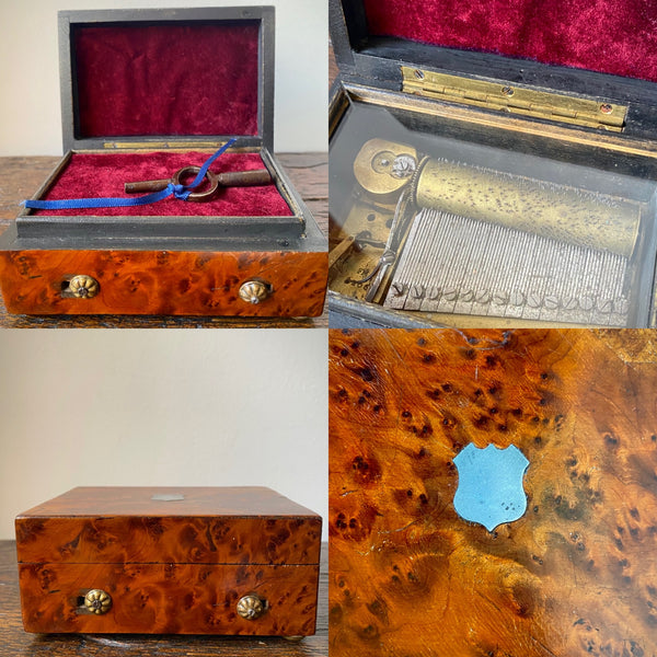 Antique Late Georgian - Early Victorian Walnut Veneer Musical Box Plays English National Anthem, Rule Britannia & 1 Other