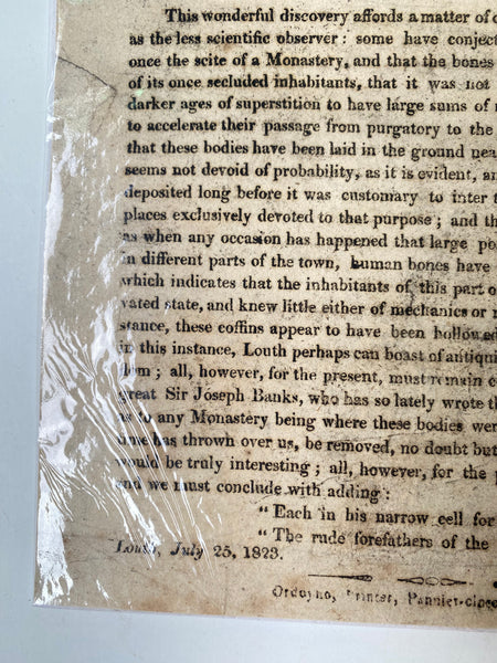 Rare 1823 Broadside – Discovery of Human Remains in Louth Marketplace