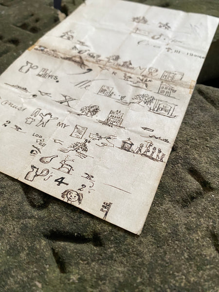 Rare Late 19th Century Handwritten Rebus Love Letter, A Type Of Coded Pictogram Message