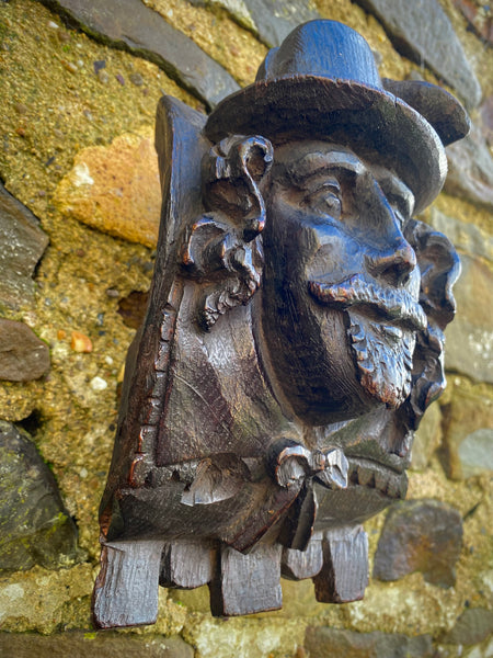 A Super English 16th Century Carved Oak Portrait Corbel Of Generous Size & Weight. Guy Fawkes…? - Source Vintage