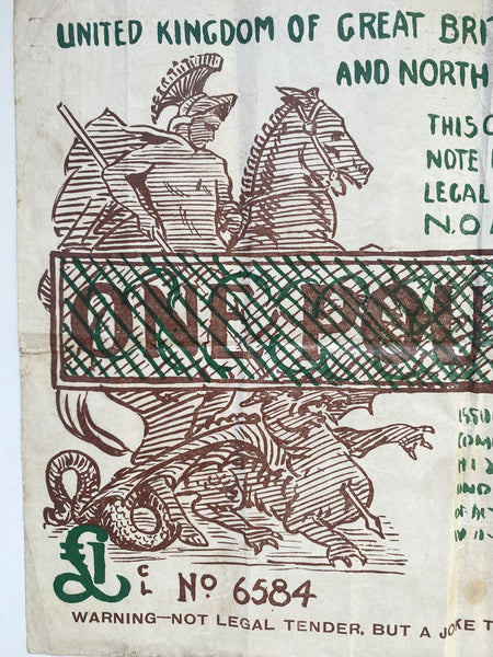 Antique 1928 UK Novelty £1 Christmas Note Humorous Oversized Ephemera
