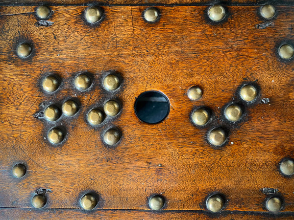 Unusual Antique 19th Century Solid Mahogany Stool With Brass Studs With Initials ‘R.V’ Possible Love Token
