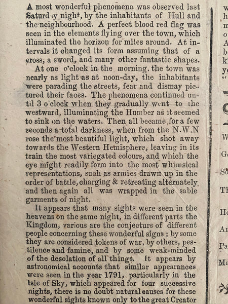 Rare Antique 19th Century Broadside Describing A Terrifying Event Over Hull