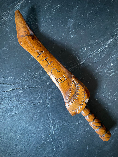 Antique 19th Century Treen Folk Art Knitting Sheath Initialled AH CB & Dated 1877 - Source Vintage