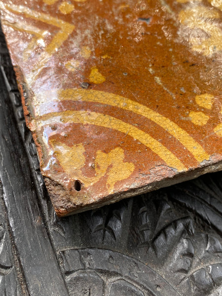 Antique Late 16th Century Glazed Rampant Lion Floor Tile Ex Alison Barker Collection