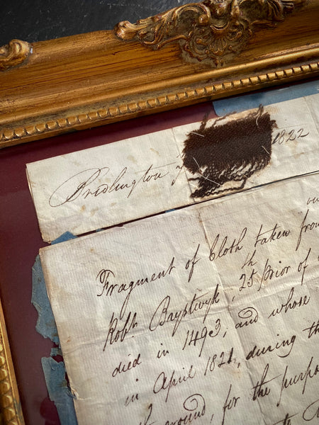 Remarkable Fragment Of 15th C. Burial Cloth Exhumed During Trenching in 1821 With Provenance - Source Vintage