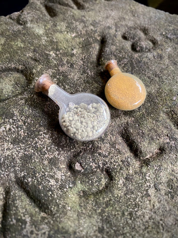 Pair Late 19th-Early 20th C. Miniature Glass Vials From An Apothecary Or Minerals Box
