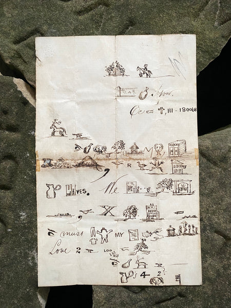 Rare Late 19th Century Handwritten Rebus Love Letter, A Type Of Coded Pictogram Message