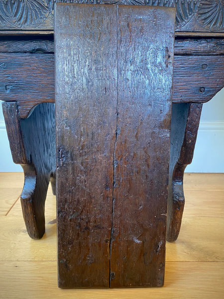 Antique 17th Century Oak Bible Box Dated 1654, Initialled, Heavily Carved, Cryptic Text & Symbols, Faint Protection Mark To One Side
