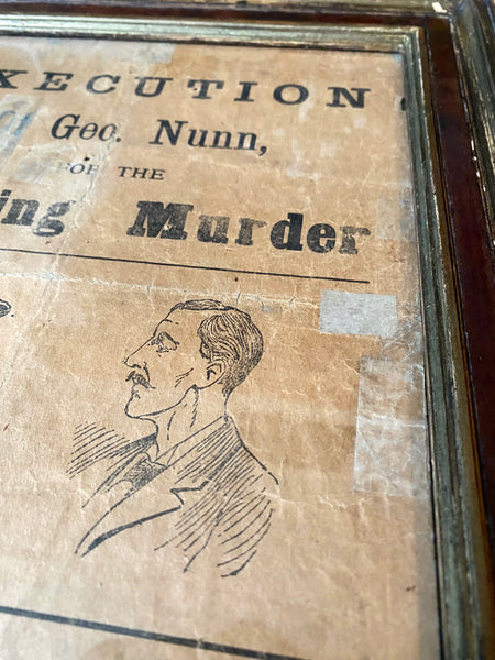 Very Rare Framed Antique 19th Century Broadside For The Execution Of George Nunn