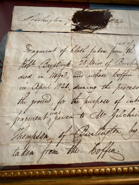 Remarkable Fragment Of 15th C. Burial Cloth Exhumed During Trenching in 1821 With Provenance - Source Vintage