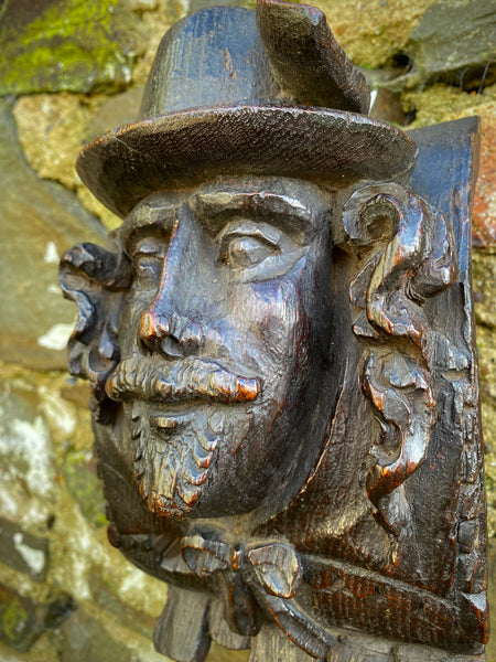 A Super English 16th Century Carved Oak Portrait Corbel Of Generous Size & Weight. Guy Fawkes…? - Source Vintage