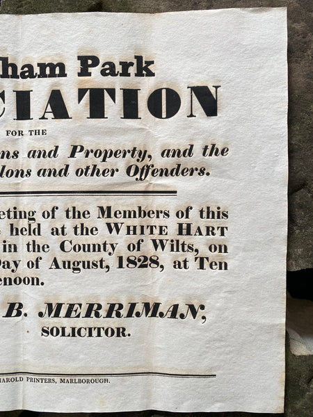 Antique 19th Century ‘Protection Associations’ Meeting Notice Poster 1828