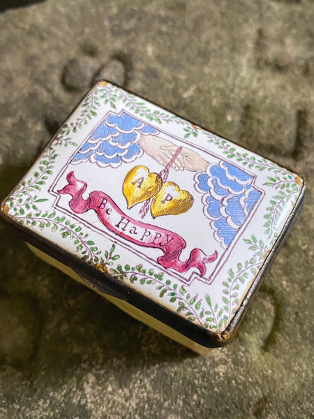 Antique 18th Century Bilston Enamel Patch Box Love Token