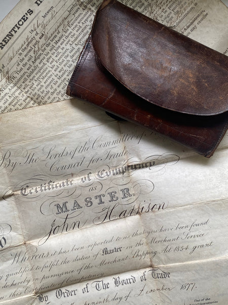 Antique 19th Century Seaman’s Pouch + Period Documents John Harrison, Whitby & Robin Hoods Bay Interest