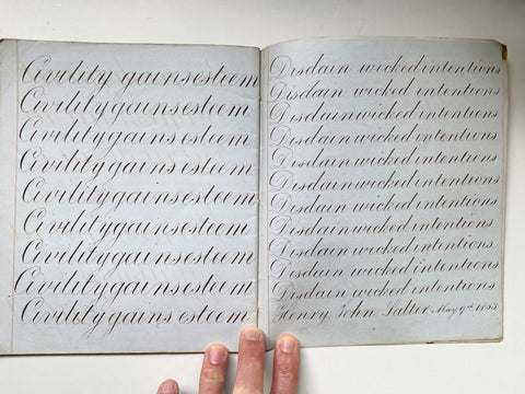 Collection Of Antique Penmanship Calligraphy Practice By Charles Salter Dated 1853