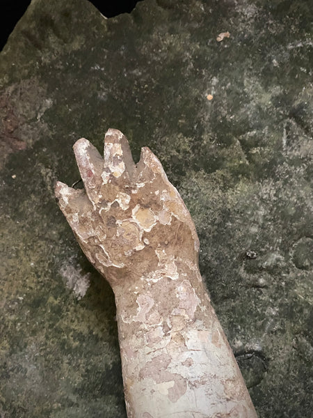 Antique 16th-17th Century Large Polychrome Wooden Arm Fragment