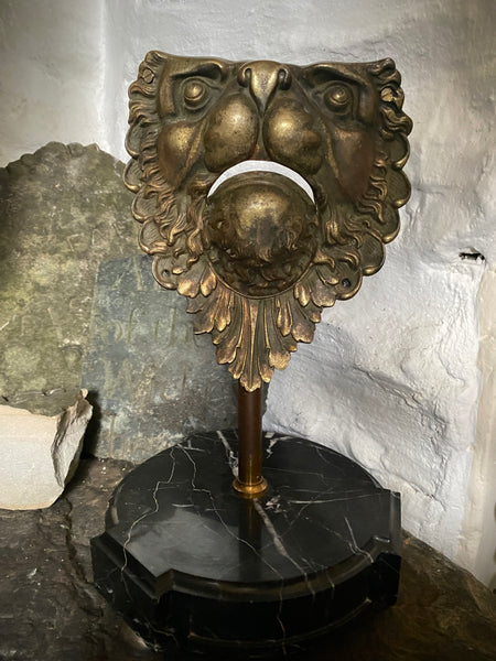 Antique 19th Century Billiard Table Pocket Lion Mounted Magnificently On A Marble Base - Source Vintage