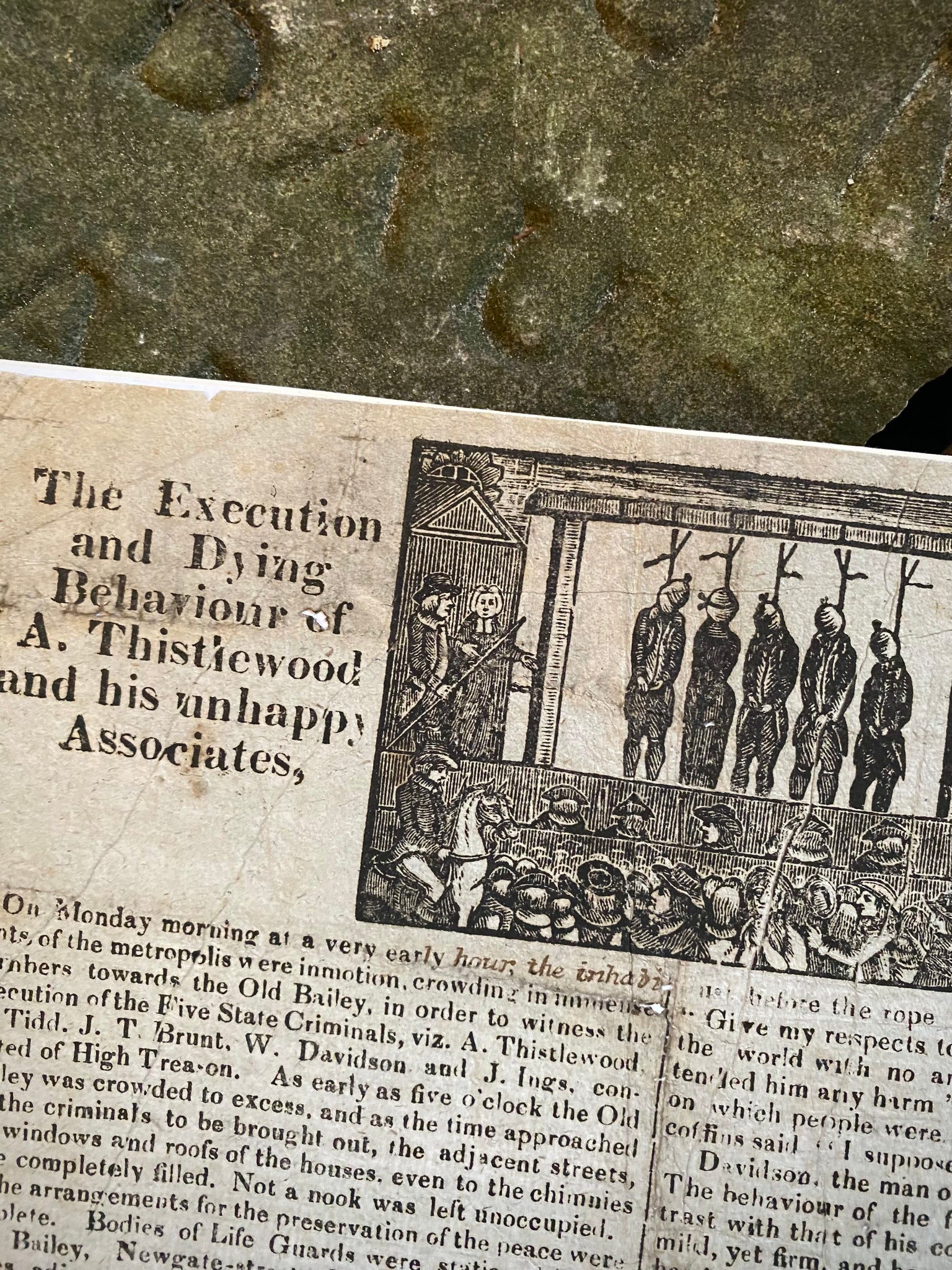 Rare Antique 19th Century Execution Broadside For The Execution Of Arthur Thistlewood and the Cato Street conspirators 1820