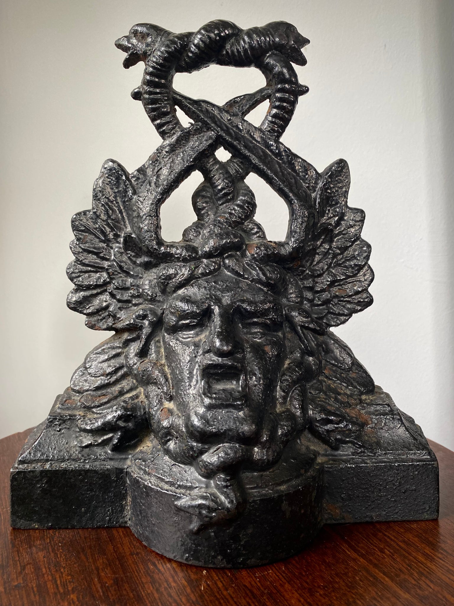 Antique 19th Century Victorian Cast Iron Door Porter In The Form Of Medusa