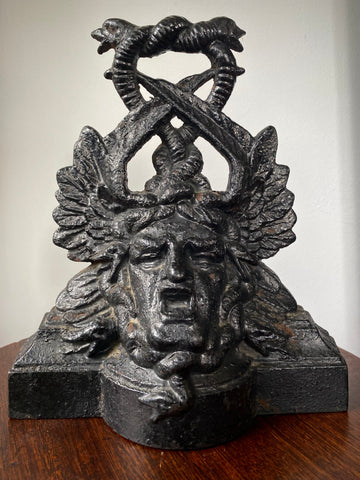 Antique 19th Century Victorian Cast Iron Door Porter In The Form Of Medusa