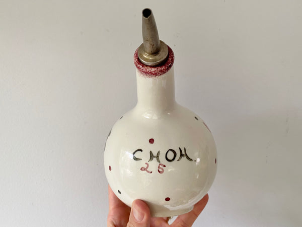 Vintage Early To Mid 20th Century Ceramic Pourer With Hand Painted Poison, Witch & Devil