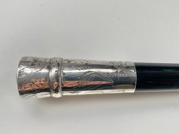 **RESERVED** Rare Victorian Sterling Silver Secret ‘Tippling’ Swagger Stick Etched With Birds & Hallmarked 1886