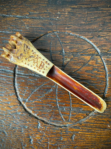 Antique 18th Century Initialled & Dated 1755 Folk Art Bone Apple Corer