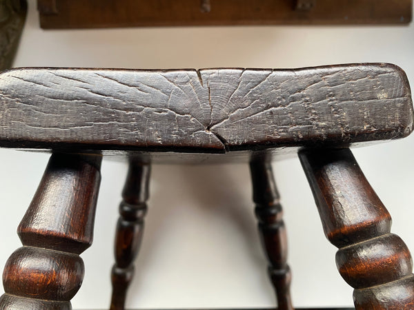 Charming Antique 19th Century Wooden Oak Milking Stool - Source Vintage