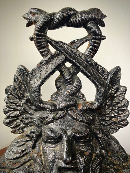 Antique 19th Century Victorian Cast Iron Door Porter In The Form Of Medusa