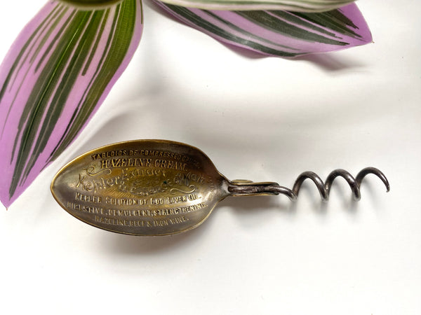 Rare Antique Edwardian Folding Combination Advertising Medicine Spoon And Corkscrew - Source Vintage