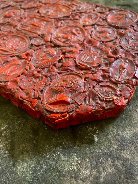 Rare Antique Early 19th Century Gem Collector’s Box Lid, Covered With Red Wax Impressions Depicting Classical Figures & Scenes