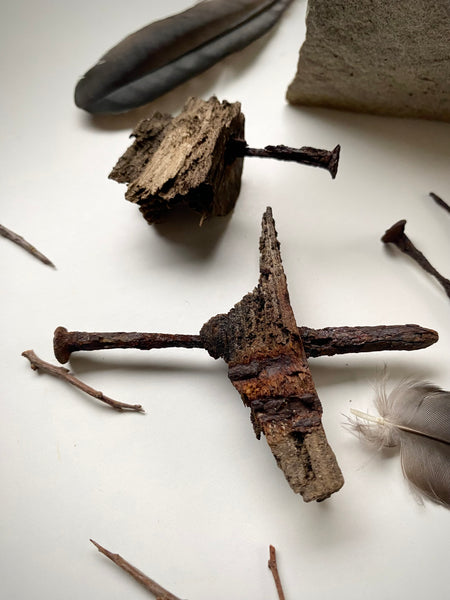 Grave Digger Collection Of An Early 19th C. Gravestone Fragment & Coffin Nails With Remnants Of Coffin Wood Of The Same Period