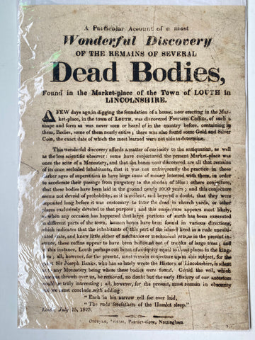 Rare 1823 Broadside – Discovery of Human Remains in Louth Marketplace