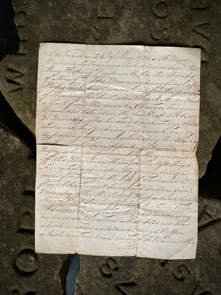 Rare Early 19th Century Naval Manuscript Describing The Unfortunate Death Of A Captain On Board A Ship, By Accidentally Shooting Himself In The Leg - Source Vintage