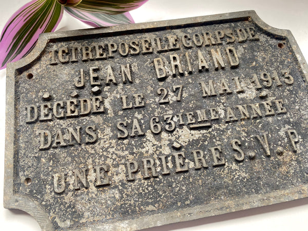 Antique Macabre French Death Plaque Named And Dated 1913 - Source Vintage