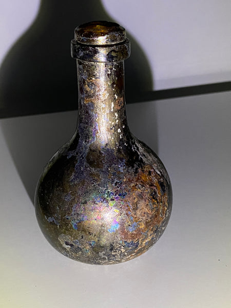 Rare Antique Iridescent Small Glass Onion Bottle