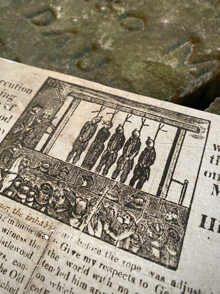 Rare Antique 19th Century Execution Broadside For The Execution Of Arthur Thistlewood and the Cato Street conspirators 1820