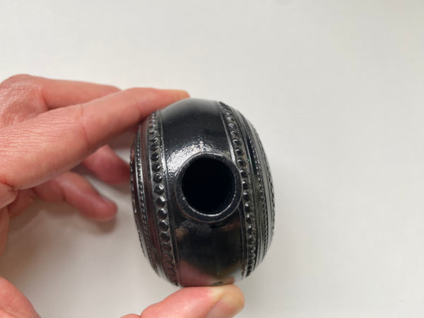 *RESERVED FOR KEVIN* Rare Antique Georgian Black Glass Bottle In The Form Of A Lawn Bowls Ball Initialled & Dated 1820