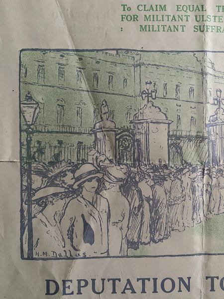 Rare Antique Original 1914 Suffragette Double Sided Flyer – Emmeline Pankhurst’s Deputation to Buckingham Palace - Source Vintage