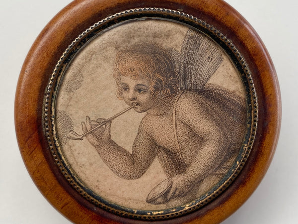 Rare Antique Georgian Treen Patch Or Snuff Box With Smoking Nymph c.1790-1800