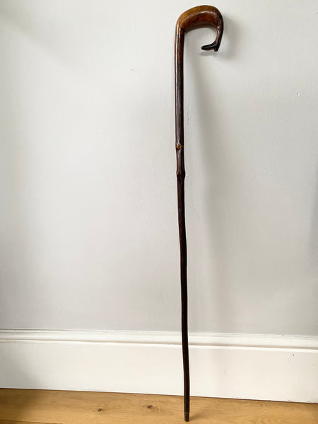 Antique Victorian Folk Art Walking Stick Carved Into The Form Of A Boot