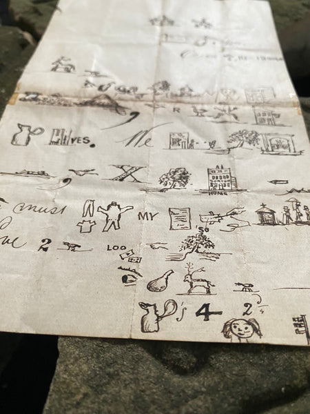 Rare Late 19th Century Handwritten Rebus Love Letter, A Type Of Coded Pictogram Message