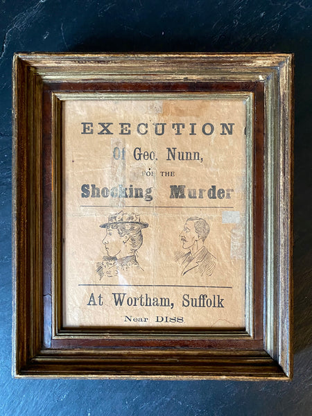 Very Rare Framed Antique 19th Century Broadside For The Execution Of George Nunn