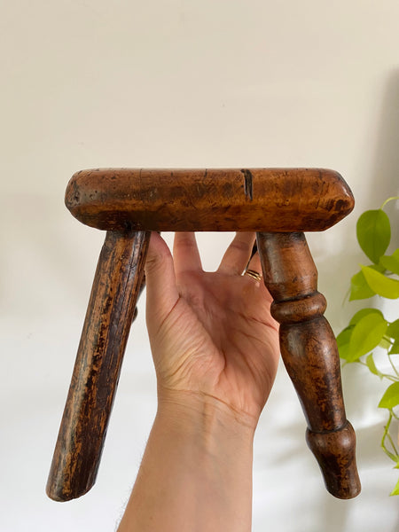 Charming Antique Treen Stool With Lovely Patina c.1800