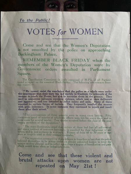 Rare Antique Original 1914 Suffragette Double Sided Flyer – Emmeline Pankhurst’s Deputation to Buckingham Palace - Source Vintage