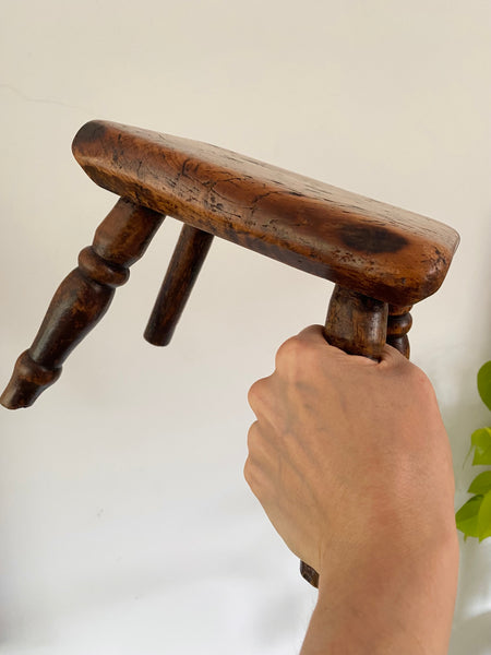 Charming Antique Treen Stool With Lovely Patina c.1800