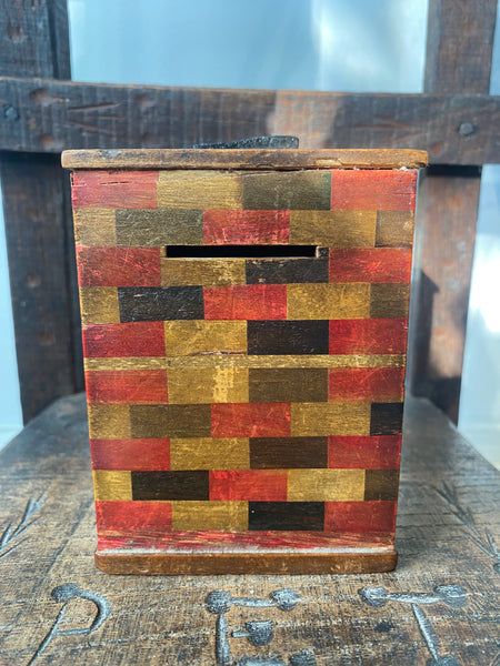 Antique Early 20th Century American Folk Art Treen Money Box In The Form Of A Fire Station With Mechanical Door